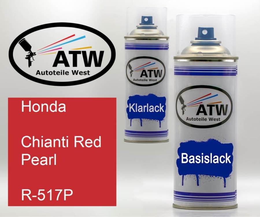 Honda, Chianti Red Pearl, R-517P: 400ml Sprühdose + 400ml Klarlack - Set, von ATW Autoteile West.